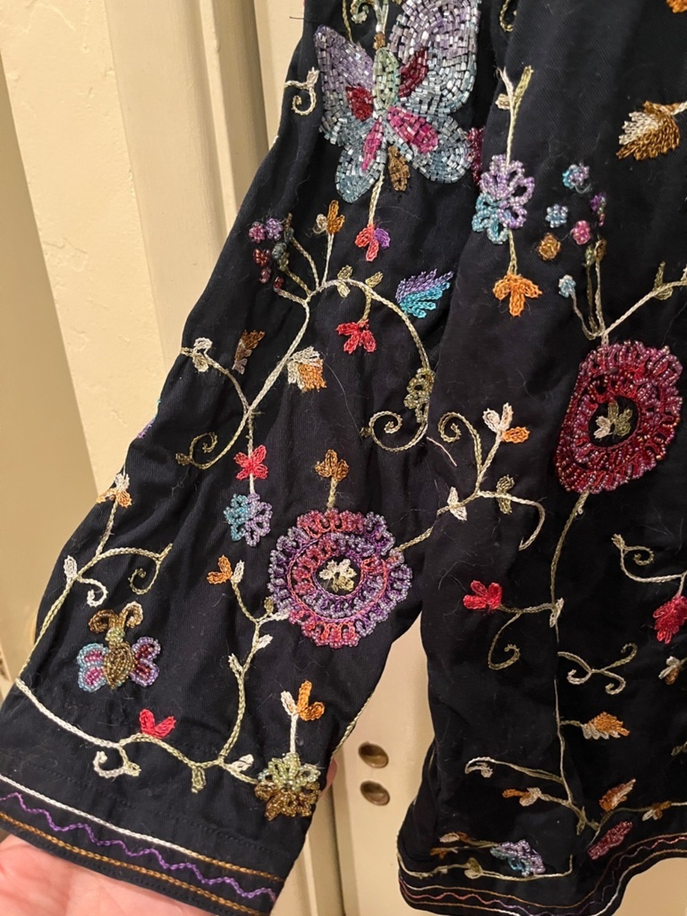 Quacker Favtory Embroidered / Embellished Black Floral Button-Up Jacket - Picture 6 of 14
